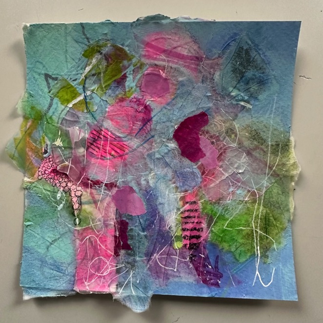 Verbindung VIII Acryl und Collage auf Aquarellpapier 2023 15 x 15 cm
