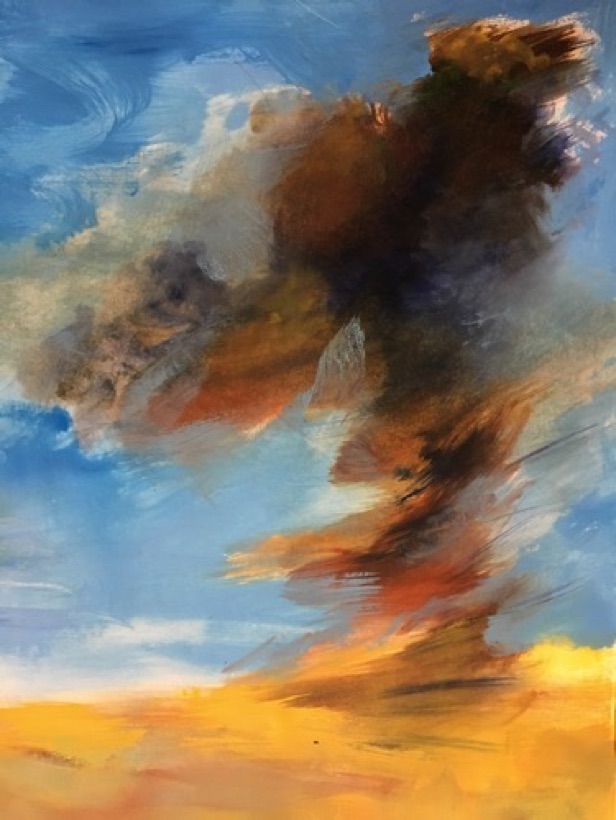 fröhlicher Wolkentanz Öl und Acryl auf Papier 2017 35 x 50 cm